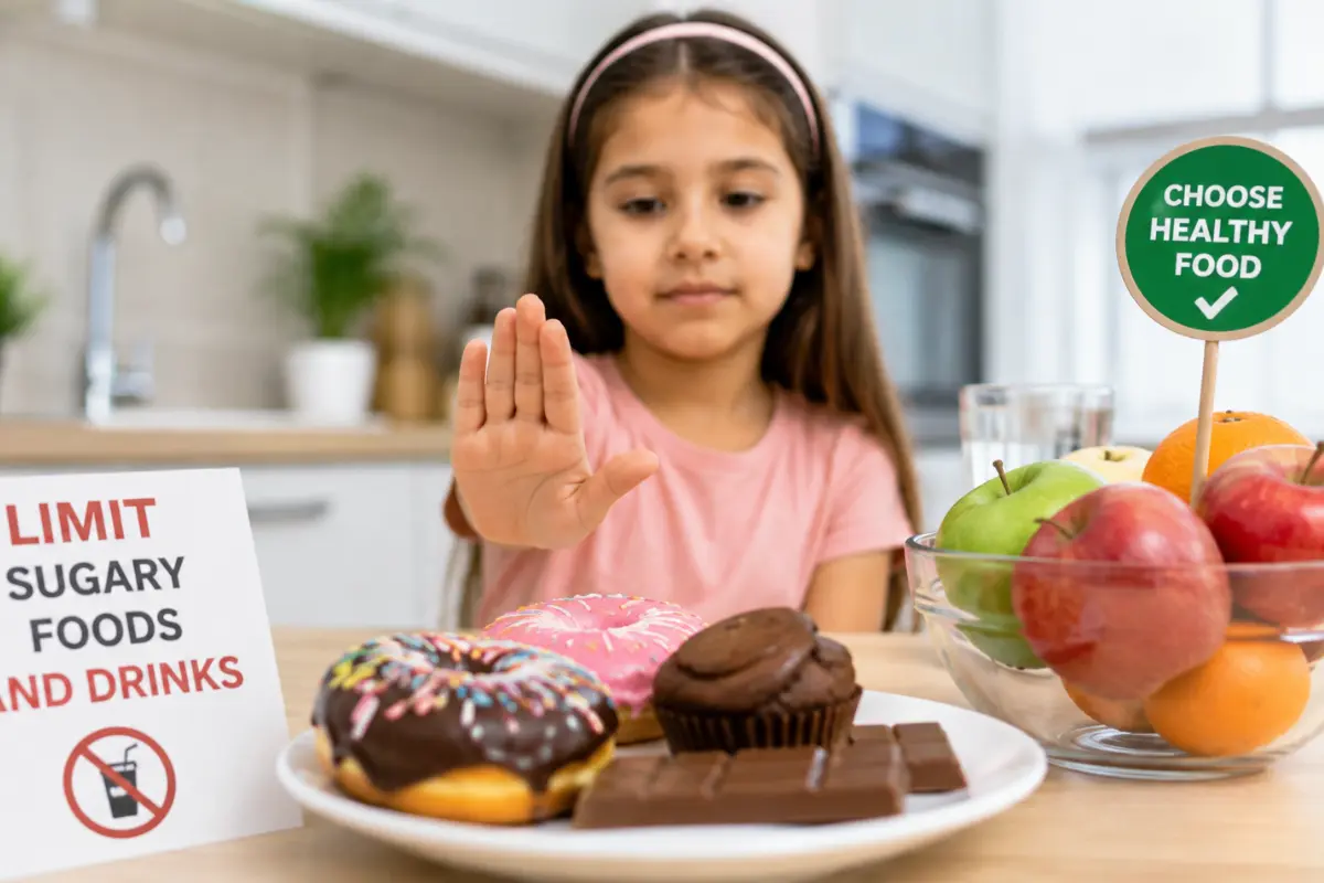 Child choosing healthy foods instead of sugary snacks