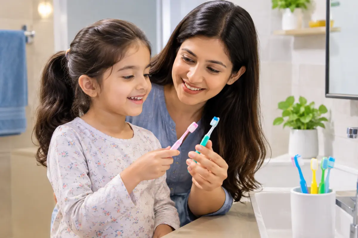 Parent and child choosing the best toothbrush for kids