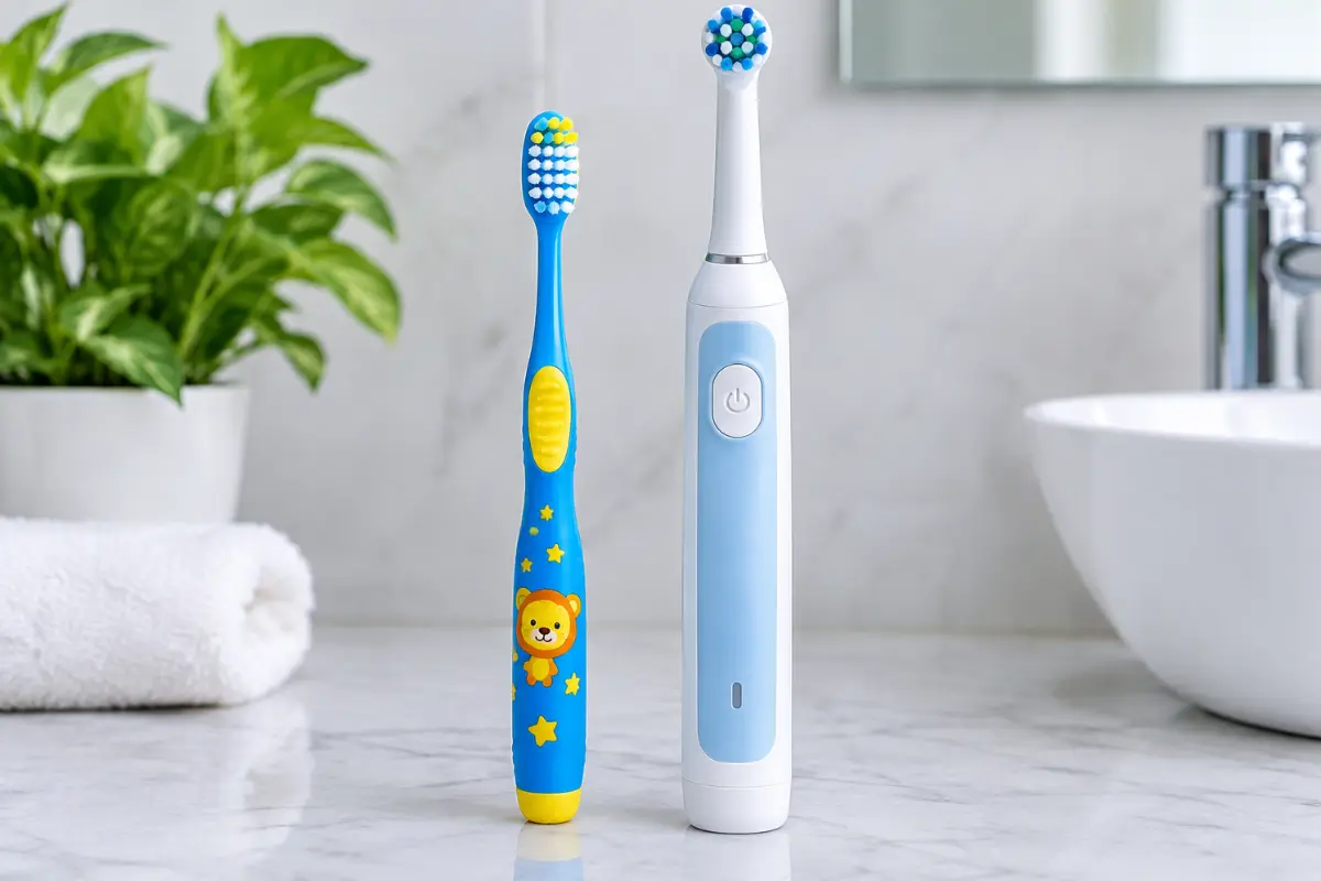Manual vs electric toothbrush for kids side by side