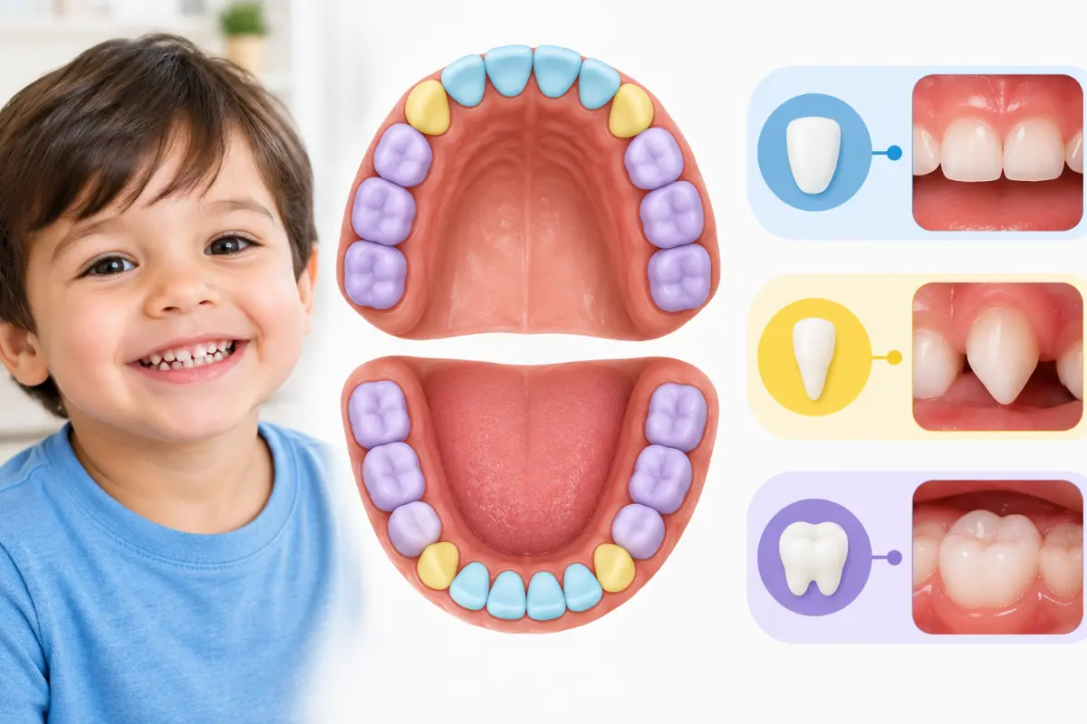 Baby teeth eruption timeline showing developing primary teeth
