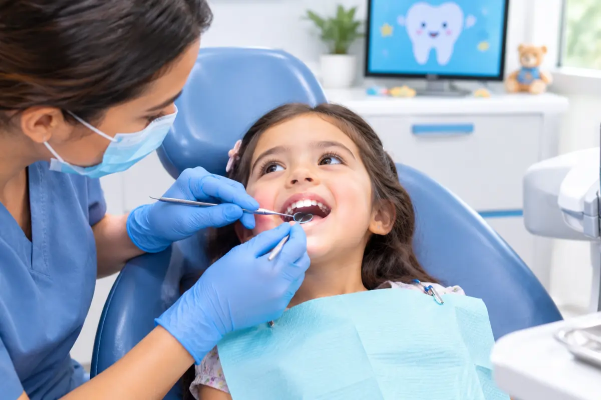 Child receiving a dental checkup to help prevent cavities